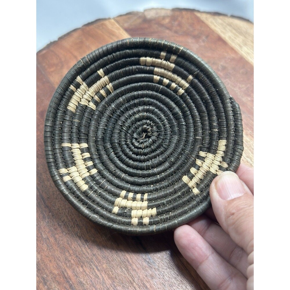 Coil Mini Southwest Basket Bowl in Tan Black Circular Wall Art